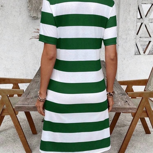 Green and White Striped Midi Dress - Picture 2 of 6